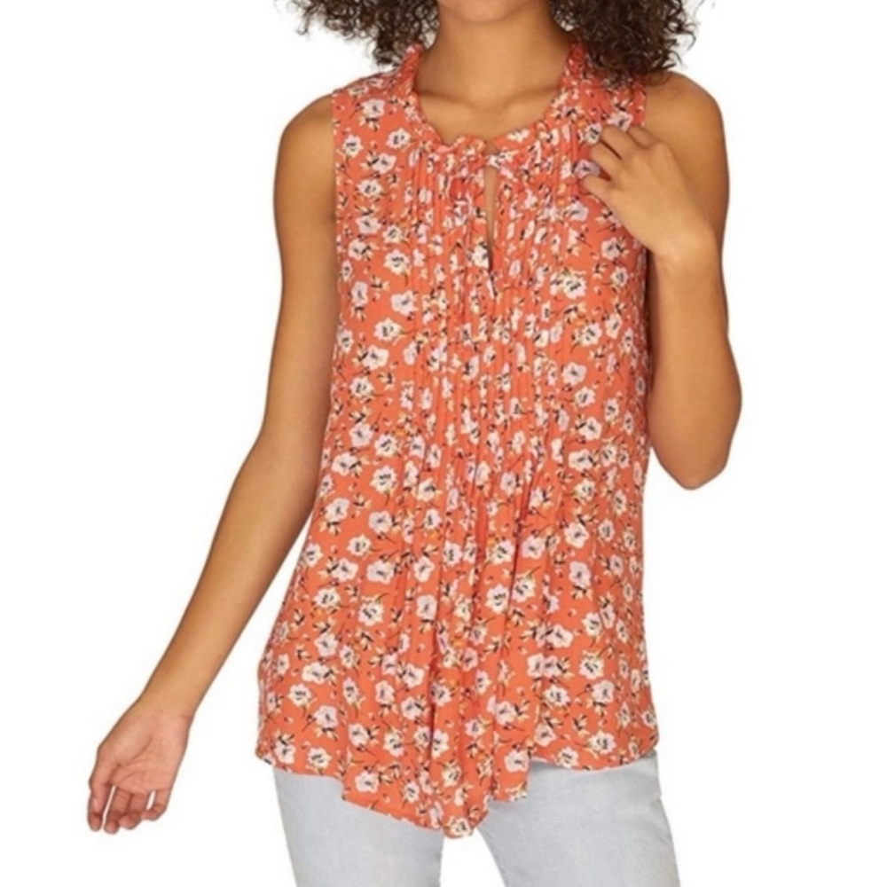 Sanctuary Garden Swing Top Floral Sleeveless Blouse Orange Size Small Tie Front‎ - Picture 2 of 8